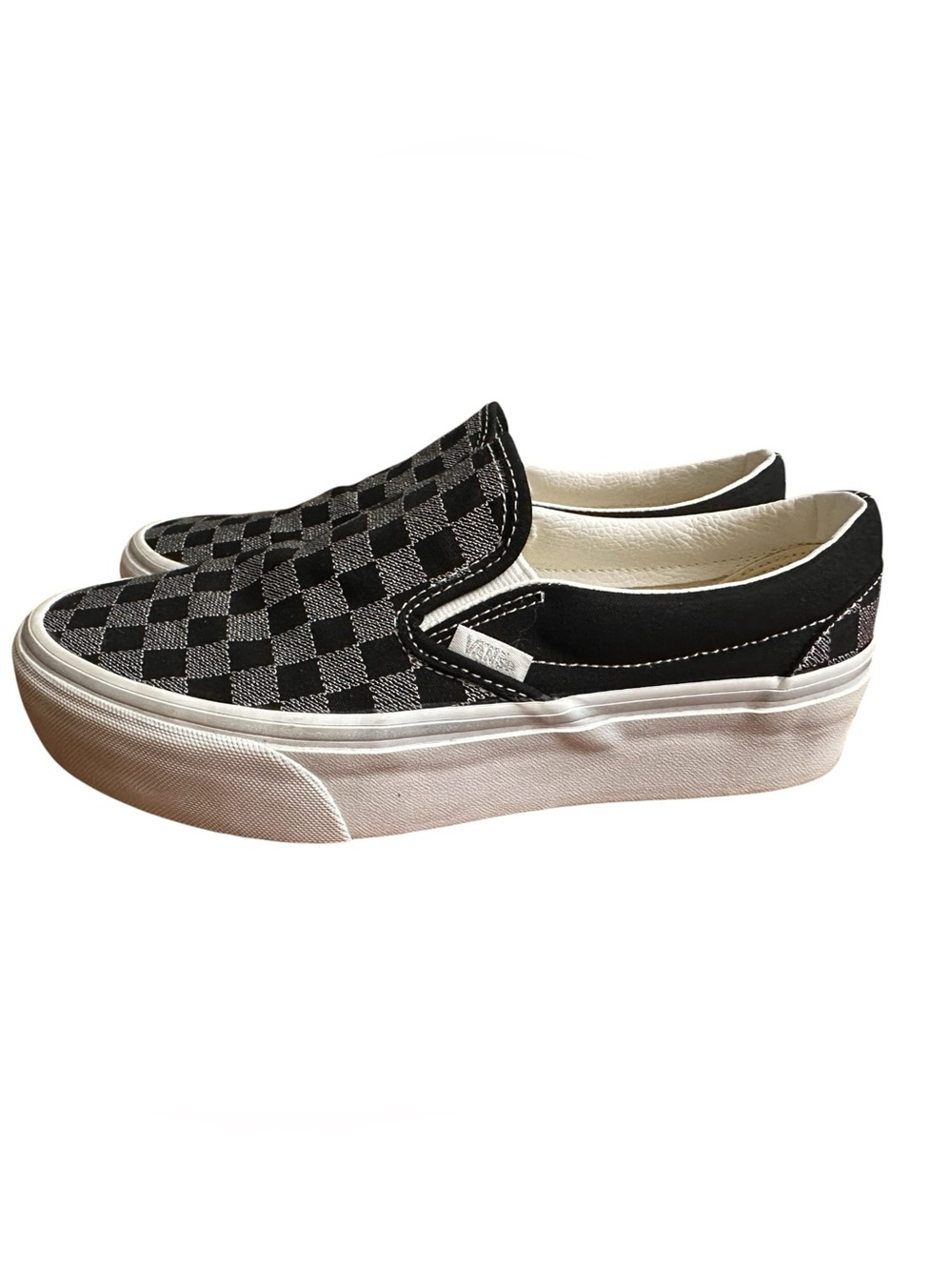 VANS Platform Slip-on Checkerboard Metallic Grey/Black Sneakers Women’s 8